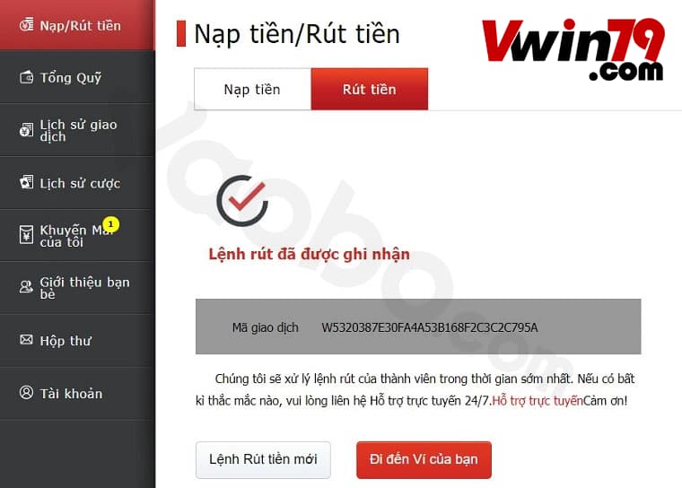 Nạp rút tiền Vwin đơn giản